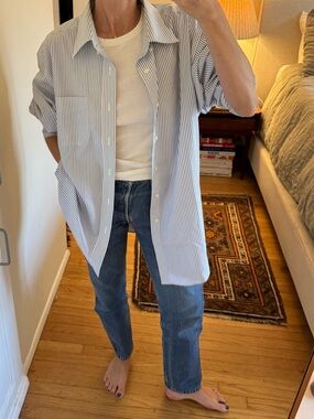 L.L. Bean Blue and White Striped Button-Down Shirt
